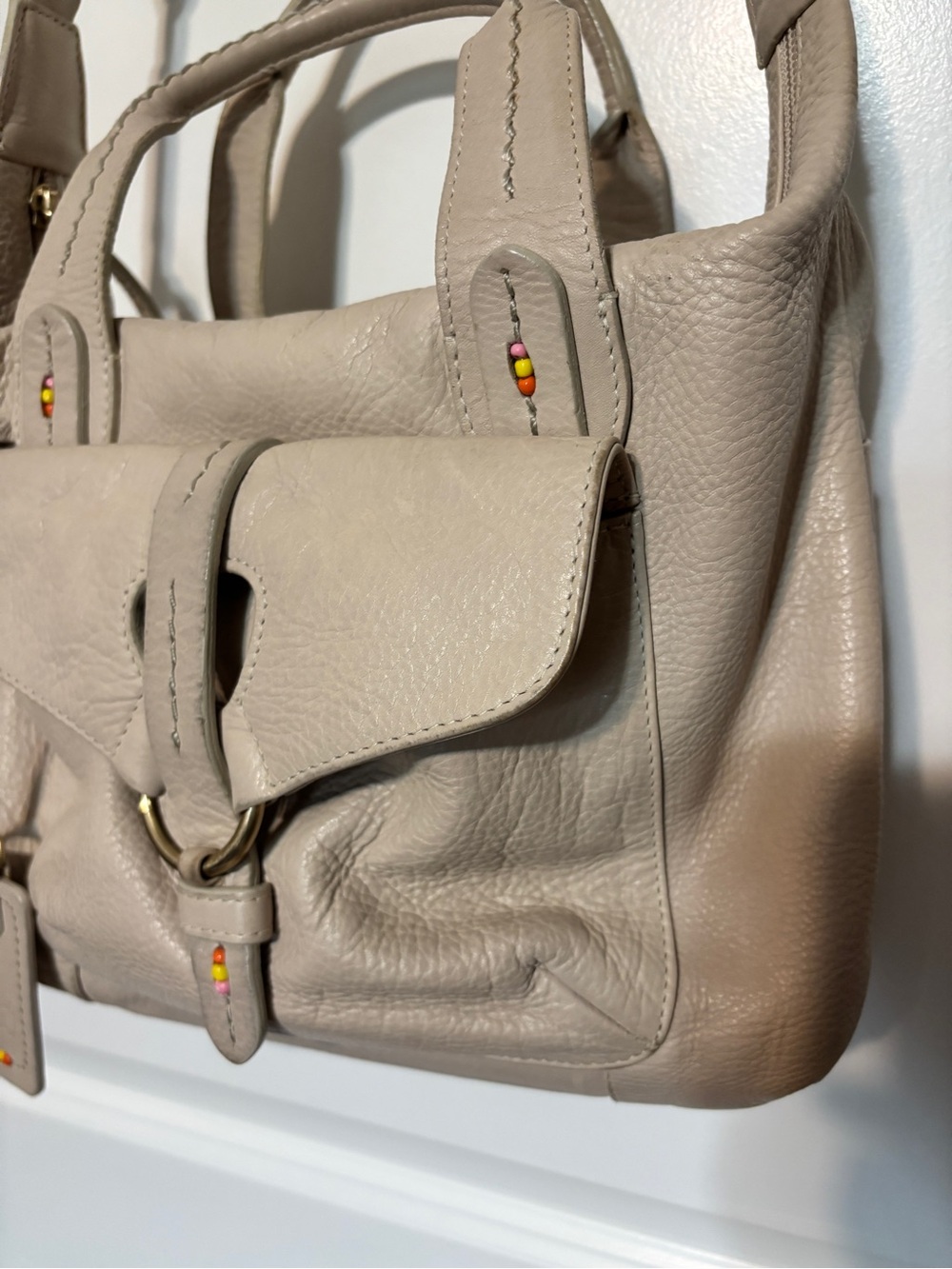 RADLEY LONDON Beige Leather Shoulder Bag with Ring Detail-Y2K Vintage - Picture 4 of 16